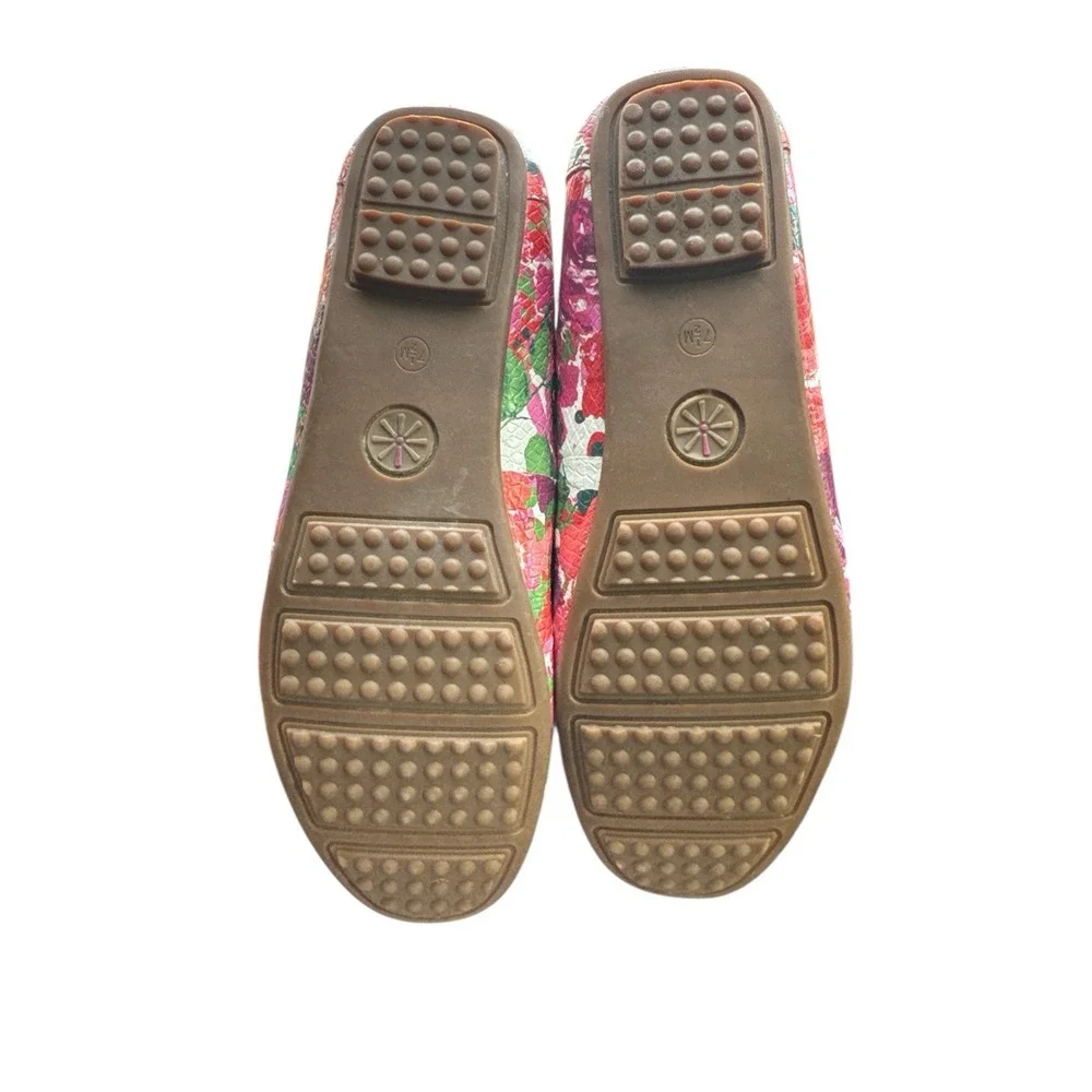 Isaac Mizrahi Pink Red Multi Floral Leather April Driving‎ Moccasins 7.5